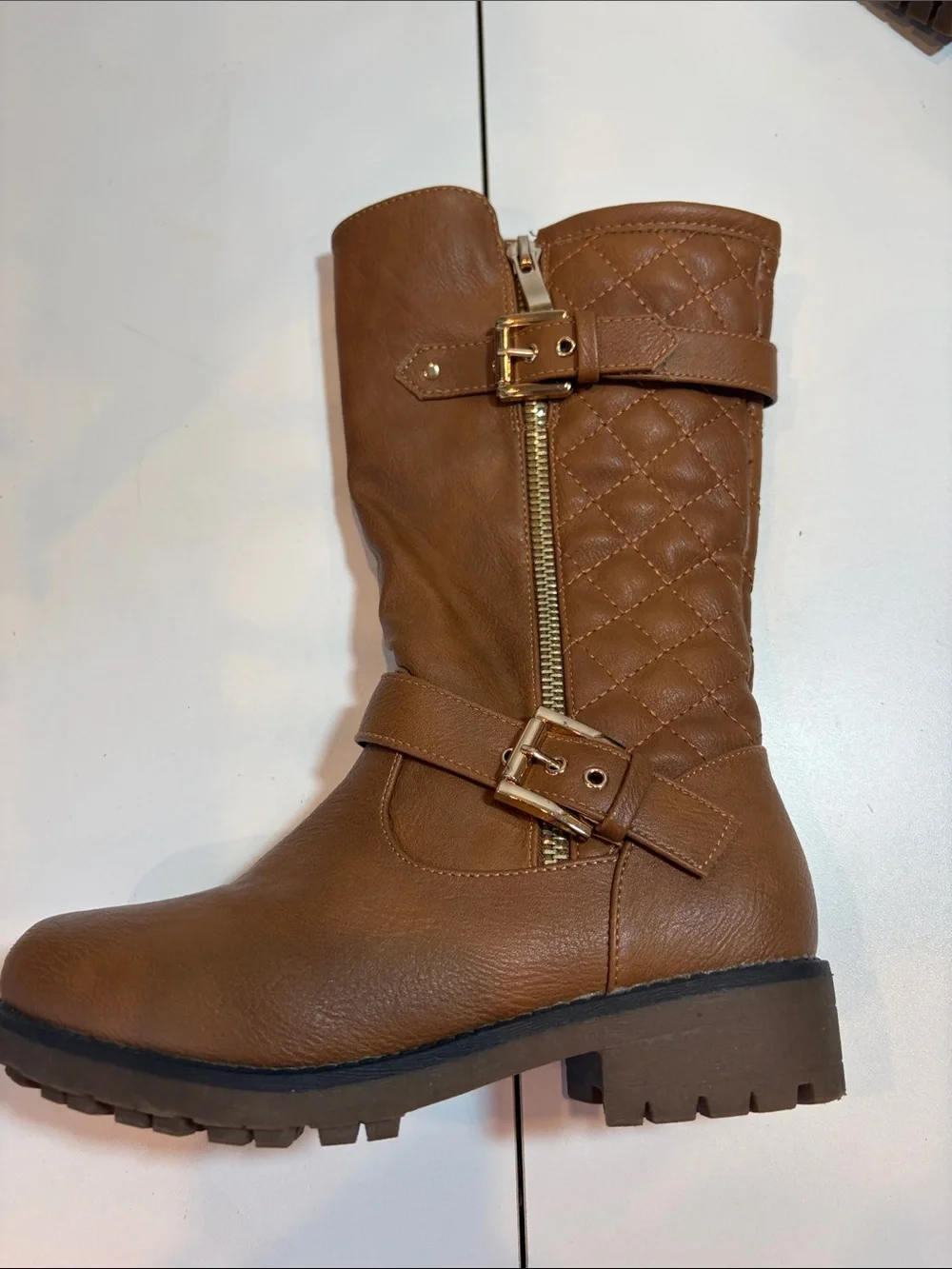 DREAM PAIRS Girls Brown Quilted Buckle Riding Boots Size 1